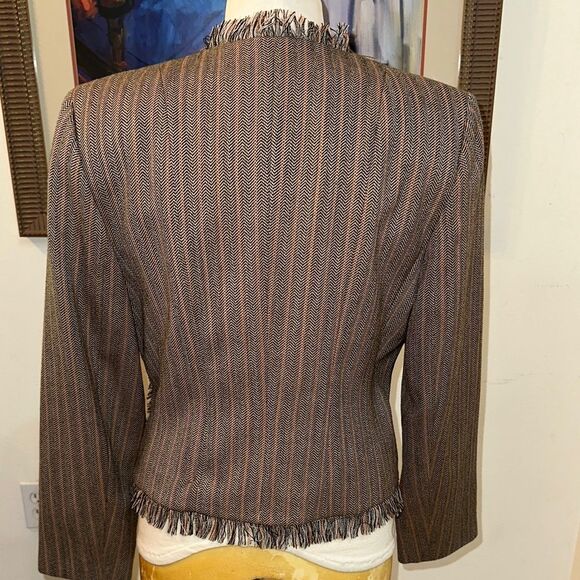 Harve Benard Tweed Fringe Brown Jacket Size 10 - Picture 7 of 8